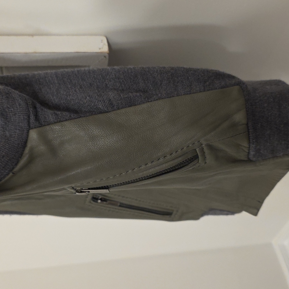 BCBGMAXAZRIA Olive Green Leather And Merino Wool Vest - Picture 8 of 9